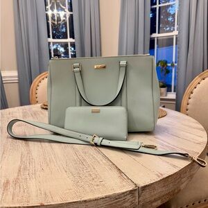 Kate Spade NY Newbury Lane Loden Light Blue Satchel & Matching Wallet
